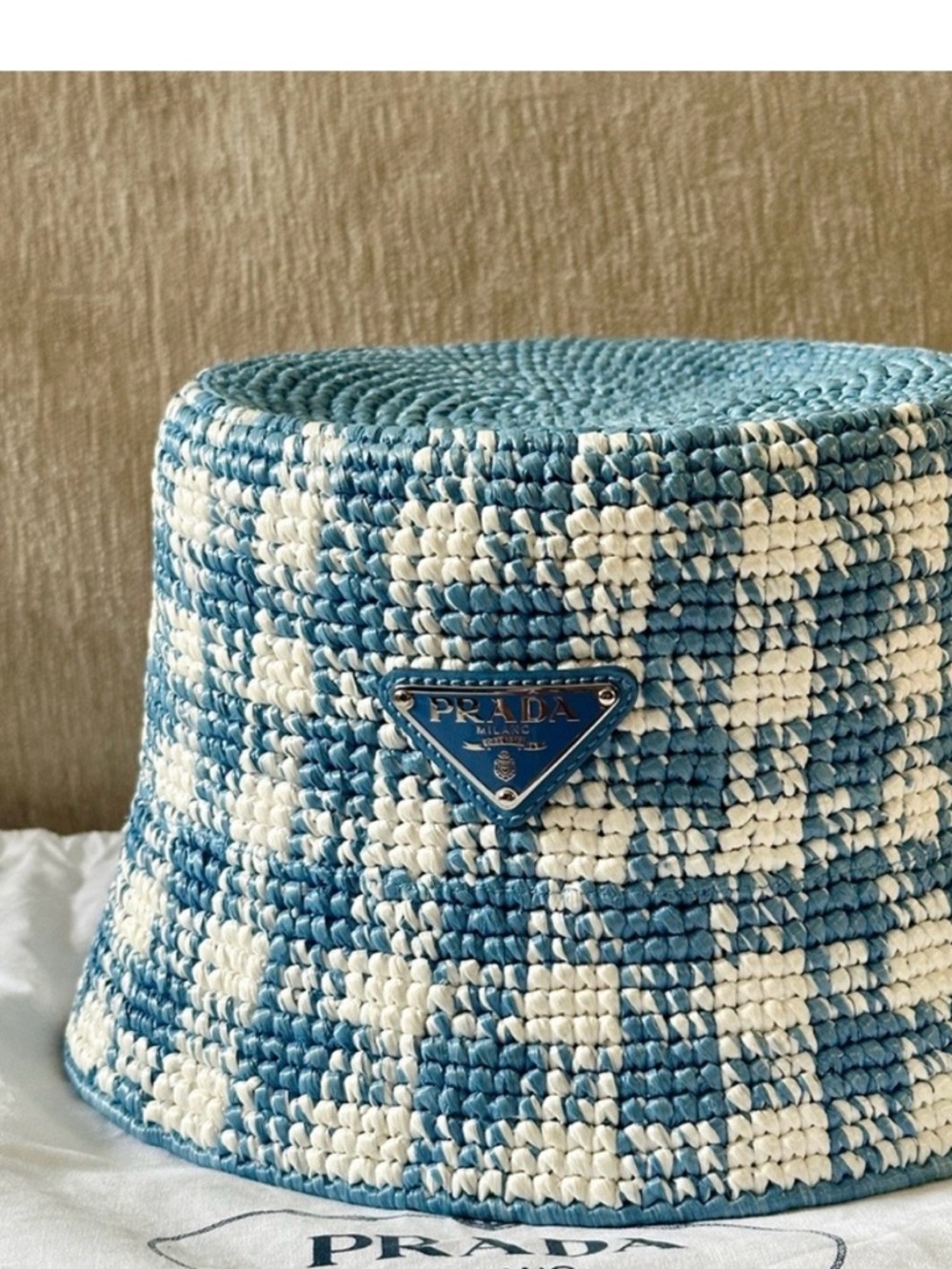 Prada Panama Blue and White Woven Bucket Hat